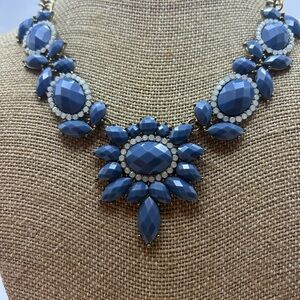 J Crew Blue Statement Necklace- Faceted Oval Bid with White Halo